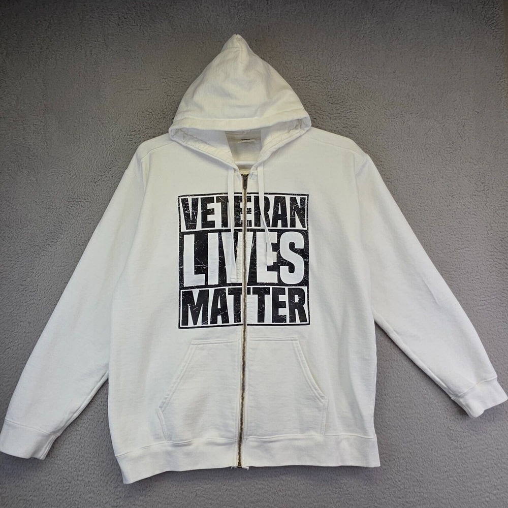 Veteran Lives Matter Hoodie‎ Mens L White Ring Spun Cotton Graphics Spell Out